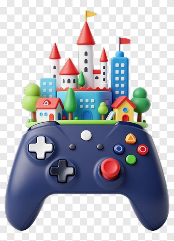 Video Game Controller With Colorful Cityscape PNG