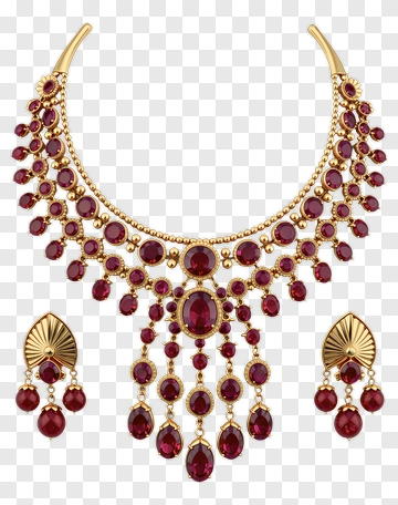Gold Necklace With Red Gemstones PNG