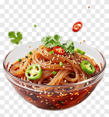Delicious Noodle Bowl With Spicy Toppings PNG