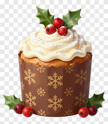 Holiday Cupcake With Cream And Berries PNG