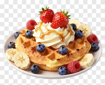 Waffle Topped With Berries And Whipped Cream PNG