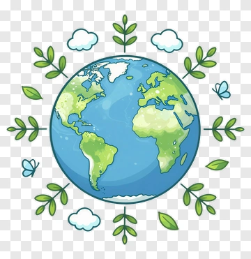 Colorful Earth Surrounded By Leaves And Clouds PNG