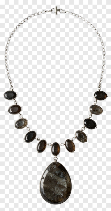 Elegant Silver Necklace With Labradorite Stones PNG
