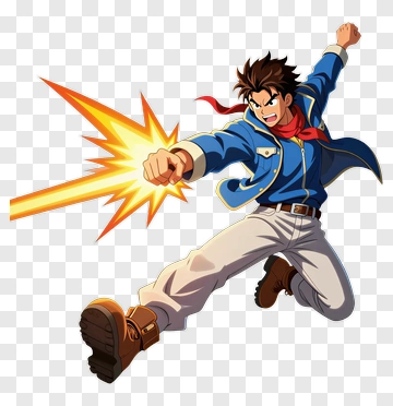 Cartoon Character Performing Action With Energy Blast PNG