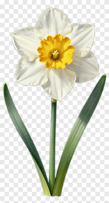 White Daffodil Flower With Yellow Center PNG