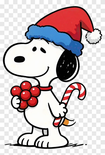Cartoon Dog In Santa Hat Holding Candy Cane PNG
