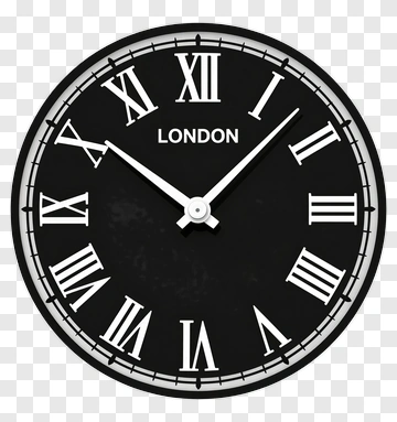 Black Wall Clock With Roman Numerals And London Text PNG