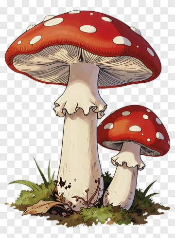 Cartoon Red And White Mushrooms PNG