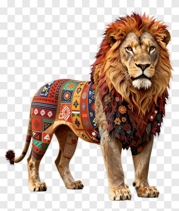 Colorful Lion With Tribal Patterns PNG