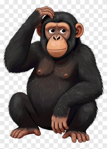 Cartoon Monkey Sitting Thoughtfully PNG
