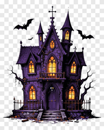 Haunted House With Bats And Spooky Atmosphere PNG
