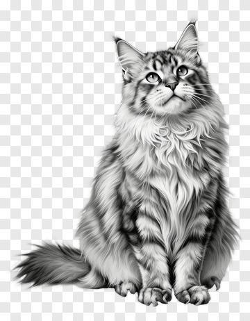 Realistic Maine Coon Cat Sitting PNG
