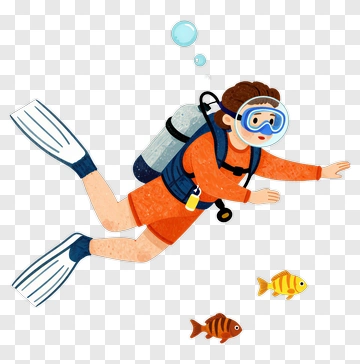 Cartoon Diver Swimming With Fish PNG