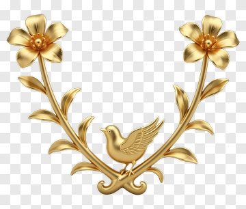 Golden Bird With Floral Decoration PNG