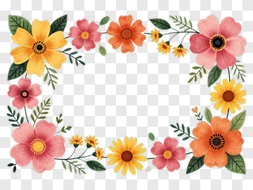 Colorful Flower Bouquet Frame PNG