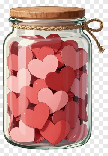 Jar Filled With Colorful Heart Shapes PNG