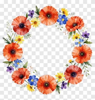 Floral Wreath With Poppies And Wildflowers PNG