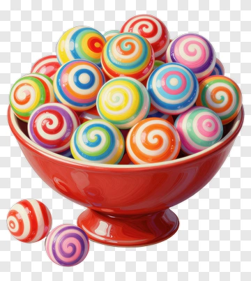 Colorful Candy Bowl Filled With Lollipops PNG