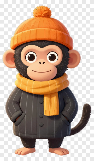 Cartoon Monkey Wearing Winter Clothes PNG