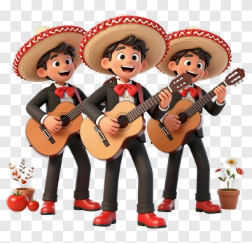 Cartoon Mariachi Band Playing Guitars PNG