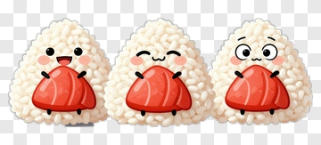Cartoon Sushi Characters Holding Salmon PNG