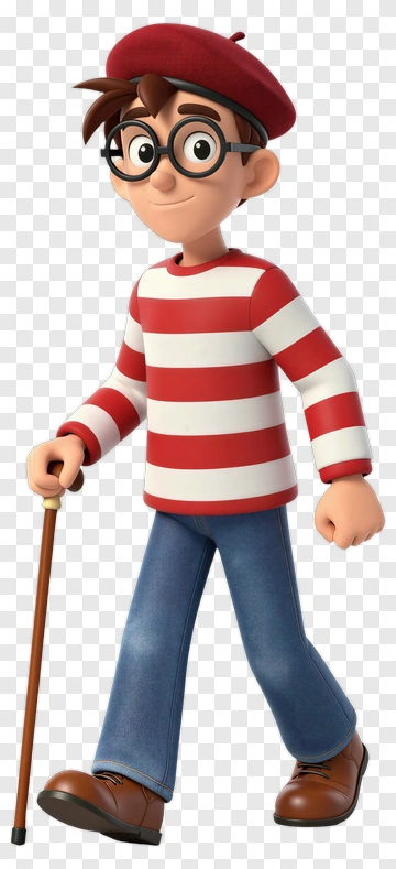 Cartoon Character In Striped Shirt And Beret PNG