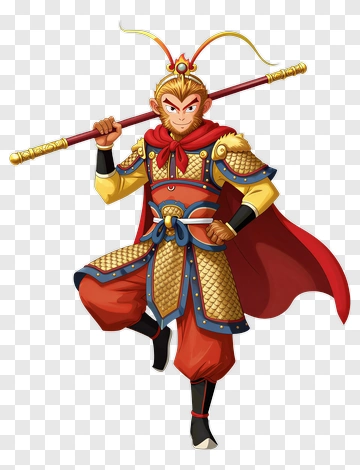 Cartoon Monkey Warrior Holding A Staff PNG