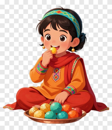 Happy Child Eating Colorful Sweets PNG