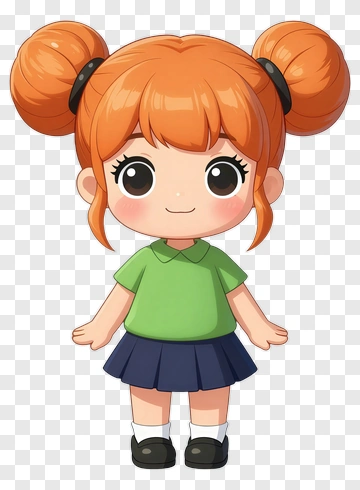 Cartoon Girl With Orange Hair And Green Shirt PNG