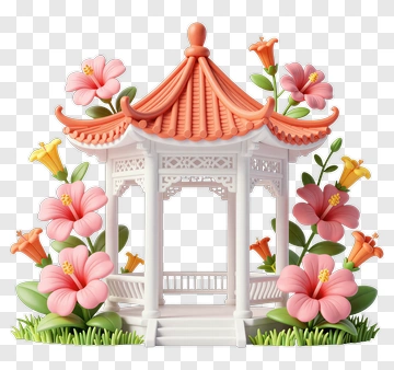 Flowering Gazebo Surrounded By Tropical Flowers PNG