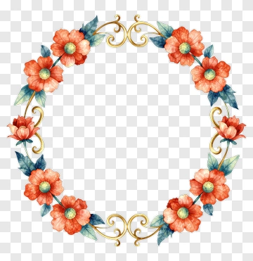 Floral Wreath With Red Flowers And Green Leaves PNG