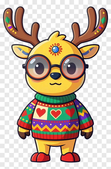 Cartoon Reindeer Wearing A Colorful Sweater PNG