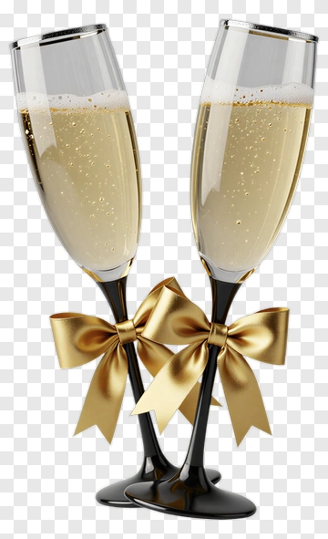 Champagne Flutes With Gold Bows PNG