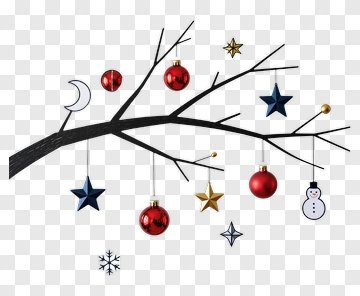 Decorative Branch With Christmas Ornaments PNG