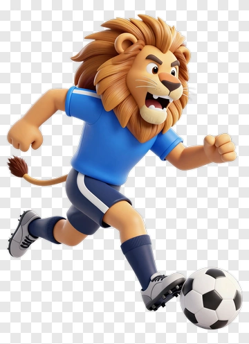 Cartoon Lion Playing Soccer PNG