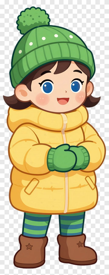 Cartoon Girl In Yellow Winter Coat PNG