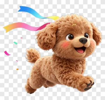 Cartoon Dog Running With Colorful Ribbons PNG