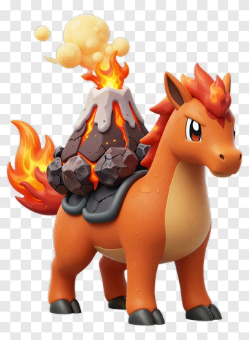Cartoon Fire Horse With Volcano PNG