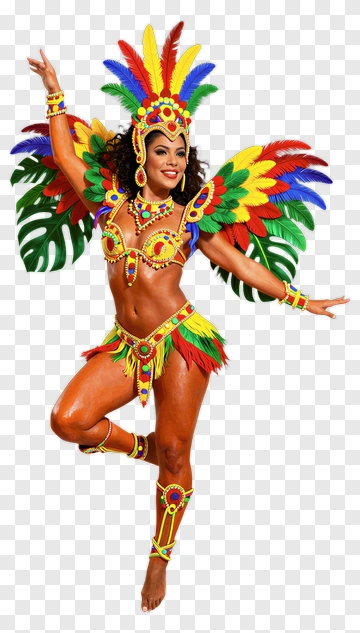 Carnival Dancer In Colorful Feather Costume PNG