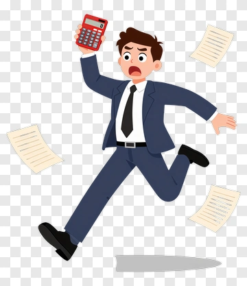 Panicked Businessman Running With Calculator And Papers PNG