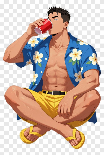 Cartoon Man Sitting And Drinking From A Cup PNG