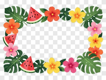 Colorful Tropical Floral Frame With Watermelon PNG