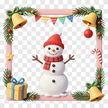 3D Snowman In A Christmas Frame PNG