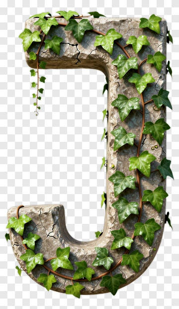 Stone Letter J Covered In Ivy PNG