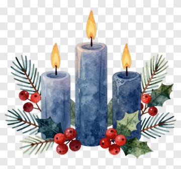 Watercolor Candles With Holly And Pine PNG