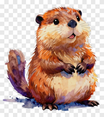 Watercolor Beaver Standing On Its Hind Legs PNG