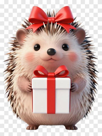 Cartoon Hedgehog Holding A Gift Box PNG