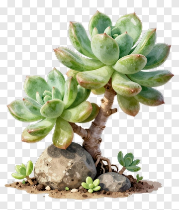 Succulent Plant With Rocks PNG