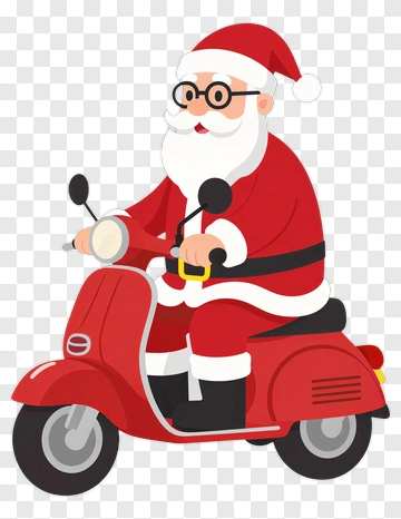Cartoon Santa Riding A Red Scooter PNG