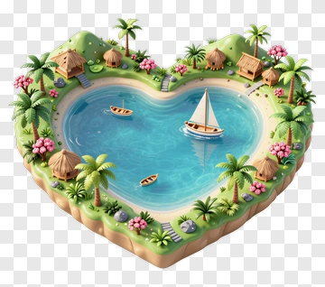 Tropical Heart-Shaped Island With Boats PNG